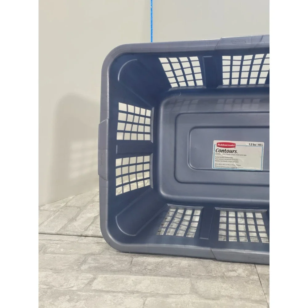 Vintage Rubbermaid 2965 90s Y2K Slate Blue Laundry Basket Rectangular 22